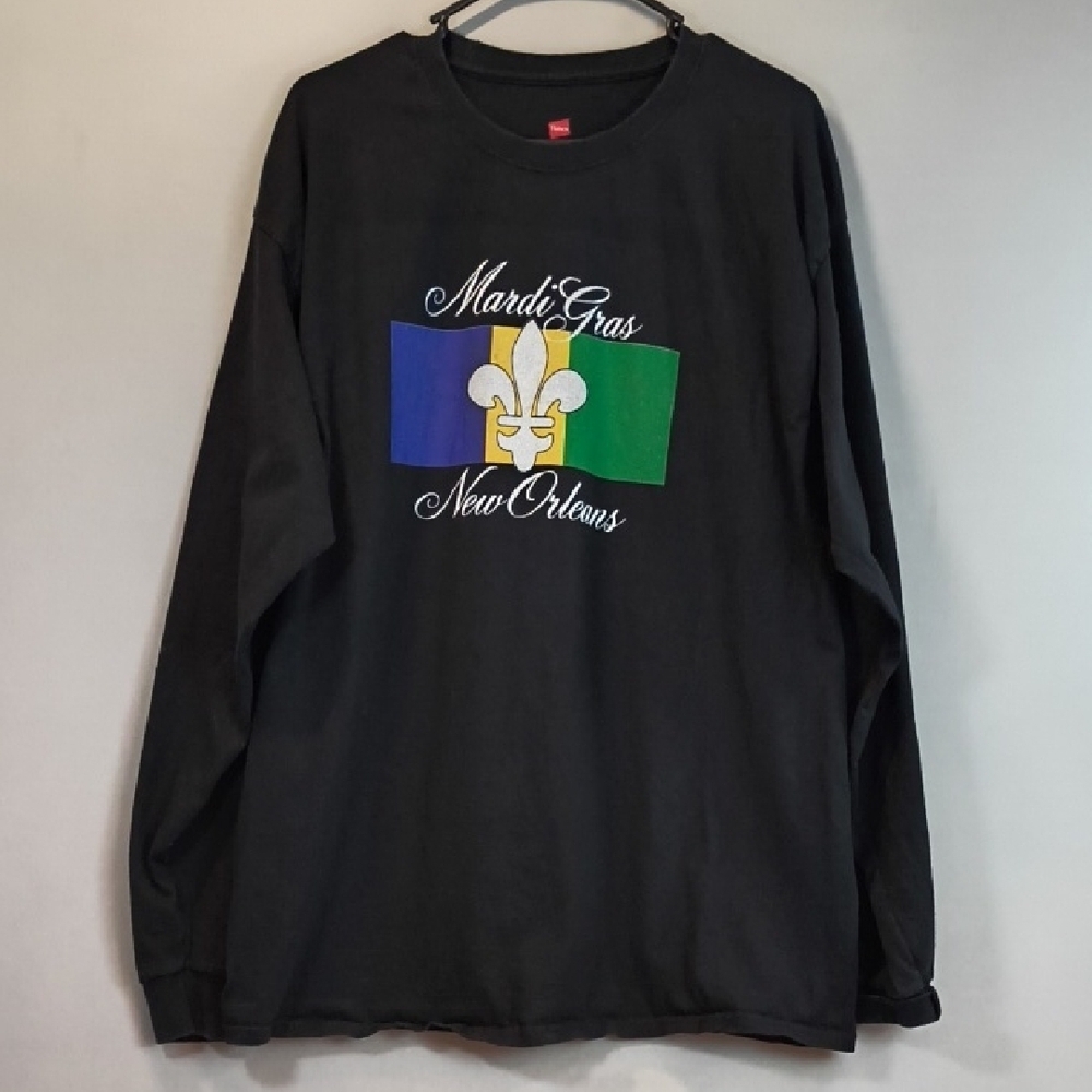 Mardi Gras New Orleans Black Long Sleeve Fleur -De-Lis Shirt Size XL